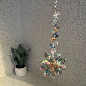 Deep Aurora Borealis Beaded Flower Crystal Sun Catcher